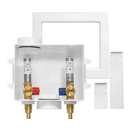 GUOFIS Washing Machine Outlet Box with Stainless Steel Water Hammer Arrestor,1/2 Inch PEX Inlet x 3/4 Inch MHT Outlet Connection Laundry Outlet Boxes,Washer...