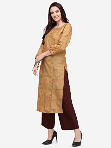 Image of EthnicJunction Women's Cotton Blend Thread Embroidered Straight Kurti