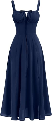 Image of Women's Spaghetti Strap Dress Floral Corset Gown Inspired Dresses Midi Evening Cocktail Party and Holidays Casual Sundress