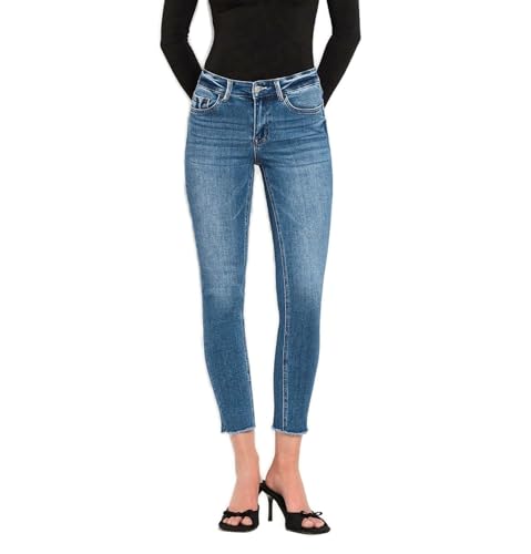 VERVET by Flying Monkey Women's Mid Rise Raw Hem Crop Skinny Jeans2