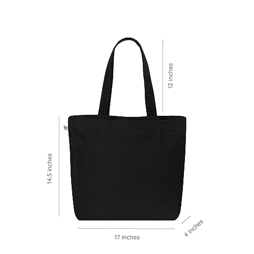 Eco Right Large Canvas Tote Bags for Women with Inner Pocket, Reusable Tote Bag with Zip for School Work, Shopping, Beach - Image 3