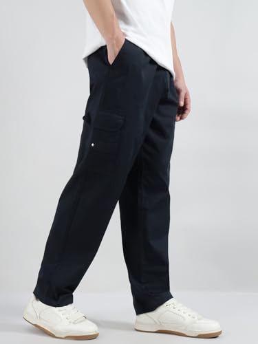 Image of Veirdo Pure Cotton Baggy Fit Regular Length Mid Rise 4 Pocket Cargos for Men (Colors: Black, Olive, Grey, Brown & Navy)