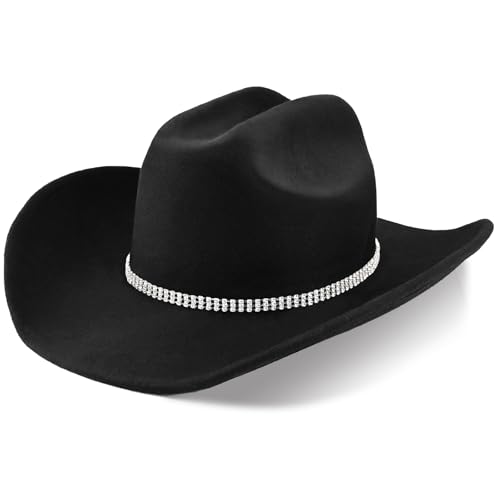 Image of 100% Wool Western Cowboy Hat for Men Women Classic Fedora Hat Felt Cowgirls Hats with Two Decorative Bands