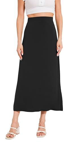 GYS Bamboo Viscose Skirts for Women Midi Length Flowy High Waisted Summer Knit Long Skirts with Slit
