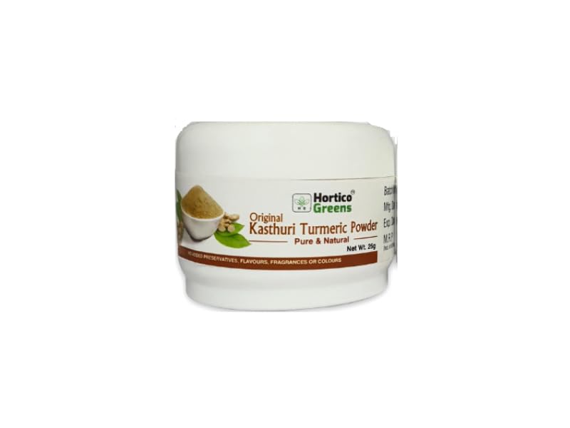 HorticoGreens Kasturi Natural & Organic/Pesticides Free - Turmeric/Kasthuri Haldi/Musk Haldi/White Turmeric/Jangli Haldi/Curcuma aromatica Powder | 25 Grams
