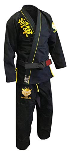 Shogun Fight Jiu Jitsu Gi Ultra Light 'Kanji' 350Gsm Pearl Weave Cotton Premium Bjj Black And Gold A4 #TOP1