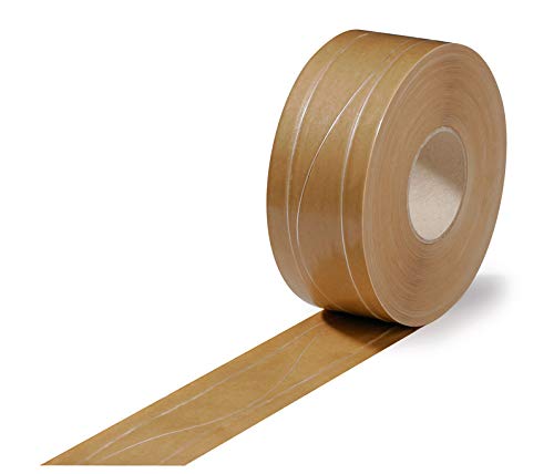 12 Rollen Nassklebeband, 70mm breitx200lfm, 75g/qm, braun, 2 Längs-, 1 Sinusfaden, Pflanzenleimkleber
