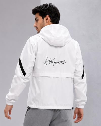 Image of Men's Hooded Windbreaker Jacket Lightweight Full Zip Color Block Casual Coat Water Resistant Outdoor Sports Hiking Running Travel Fashion Hoodie for Men