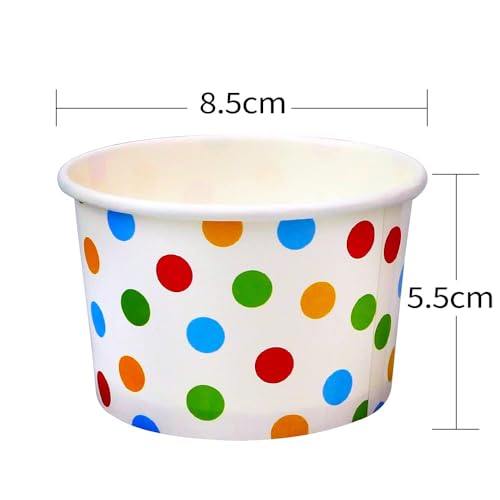 50 Pcs 9oz Paper Ice Cream Cups, Disposable Dessert Bowls for Hot or Cold Food, Party Supplies Treat Cups for Sundae, Frozen Yogurt, Soup,Colored Dots