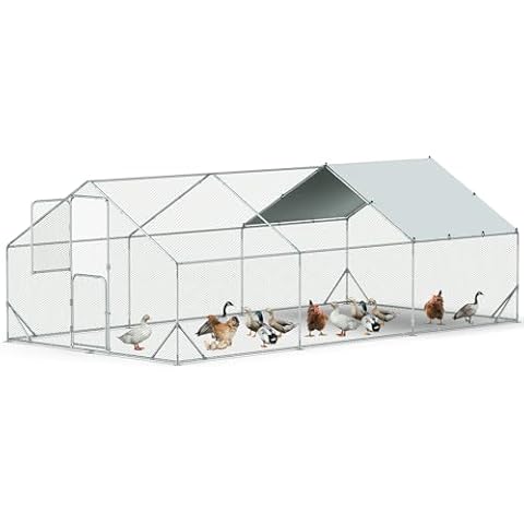 Large Metal Chicken Coop, Premium 6.6 FT Added Height Walk in Chicken Runs for Yard with Cover, Double Door Chicken Pens for 20 Chickens, Rabbits, Ducks Cover