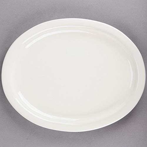 Restaurant Value, Stoneware Narrow Rim Oval Platter 11 1/2" x 9 1/8", Ivory America White, Case of 12