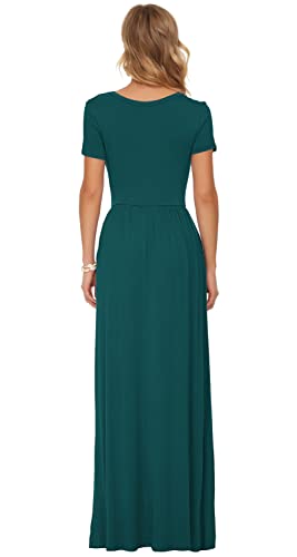Image of AUSELILY Women's Summer Short Sleeve Loose Plain Casual Long Maxi Dresses | Year Round wear solid floral print, Casual wear, Empire waist, Floor length, Side pockets