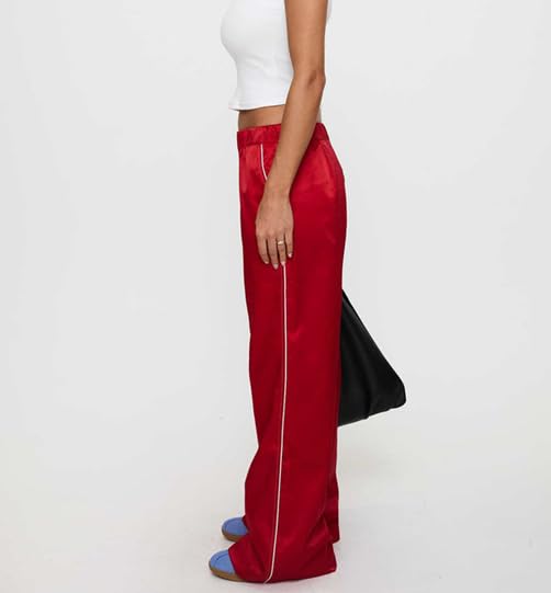 Women Solid Color Loose Pants Elastic Waist Classic Basic Casual Trousers Preppy Side Line Design with Pockets4