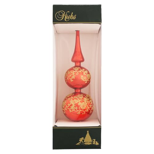 Krebs Glas Lauscha Christbaumspitze Rot Glänzend mit Dekor ca. 34 cm,...