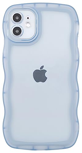 Image of Compatible with iPhone 12 Case 6.1 inch 2020, Cute Kawaii Curly Wave Frame Shape Soft Silicone Shockproof Protective Phone Cover for Women Girls, Clear /Blue