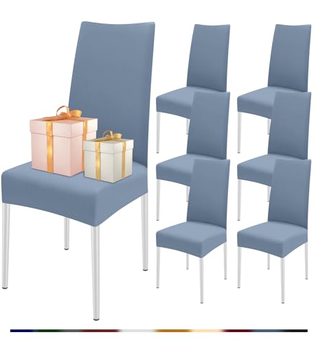 FIGOOO Stuhlhussen 6er Set Stretch Stuhlhussen für Esszimmerstühle Elastisch Moderne Universal Stuhlbezug für Restaurant Hotel Bankett Party Deko(Graublau,6er Set)