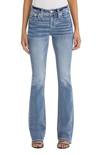 Miss Me Women's Angel Rebel Mid Rise Bootcut Jeans with Faux Flap Pockets2