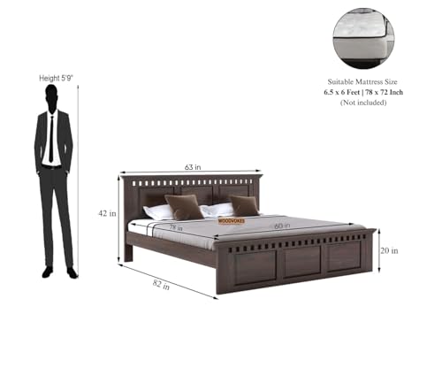 Image of Sheesham Wood Bed Without Storage Solid Wooden Cot Double Bed Furniture Elegant and Functional Bedroom Living Room Home Palang (Mahogany, Queen)