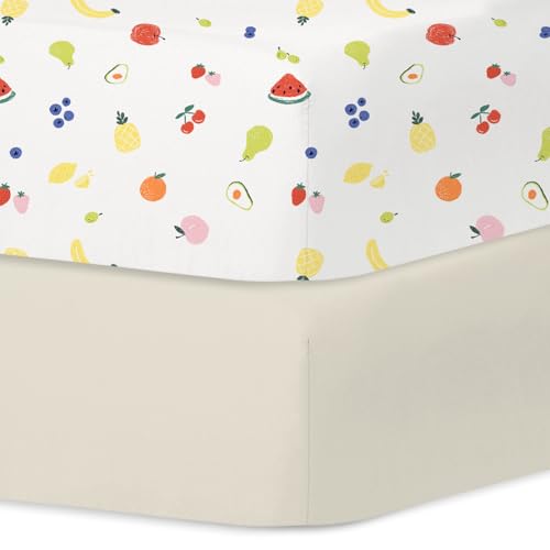 Image of Little Grape Land Crib Sheets 2 Pack for Boys and Girls, Baby Neutral Crib Fitted Sheets for Standard Crib & Toddler Mattress, Super Soft Breathable Fitted Crib Sheet Set