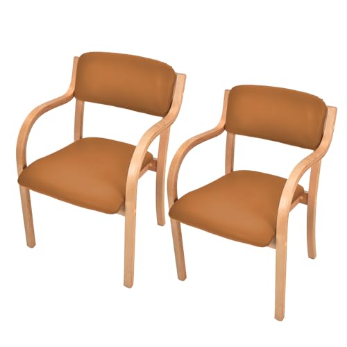 Fkstyle【お得な2脚セット】ダイニングチェア 肘付き 介護椅子 スタッキングチェア / 耐荷重150kg / 木製 レザー 北欧 おしゃれ イス いす リビングチェア 食卓椅子 組立簡単 sg-144