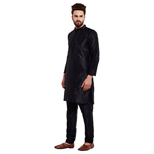 Image of SOJANYA (Since 1958 Men's Black Dupion Silk Kurta Churidaar Pyjama