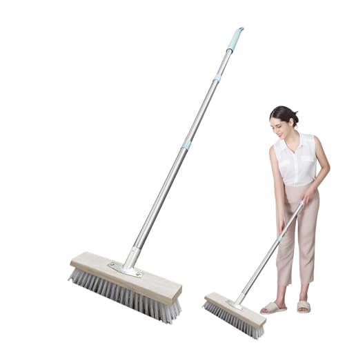 Bodenreinigungsbürste, Bodenscheuerbürste | Bodenschrubber Deckschrubber,Scheuerbesen aus Edelstahl, Schrubberbürste mit steifen Borsten und langem Griff für Badezimmer, Küche, Fliesenböden