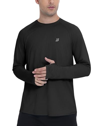 Roadbox UPF 50+ Mens Swim Shirts, Long Sleeve Sun Protection Fishing Rash Guard, Quick Dry UV Hiking Shirt with Thumbhole