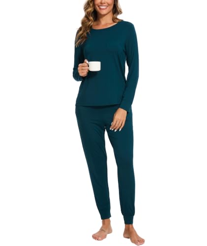 Image of GYS Bamboo Viscose Sleep Sets for Women Long Sleeve Crew Neck Pajama Sets with Pockets