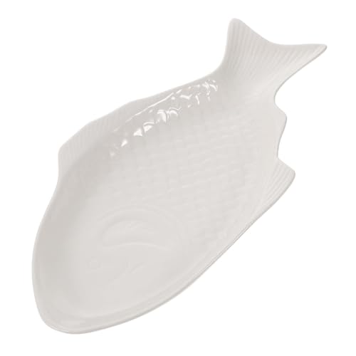ABOOFAN Piatto da Portata in Ceramica Bianca Forma di Pesce Vassoio per Servire Cibo Utilizzo Multiuso per Condimenti Piatto da Catering per Feste e Eventi Vassoio per Sushi Boat