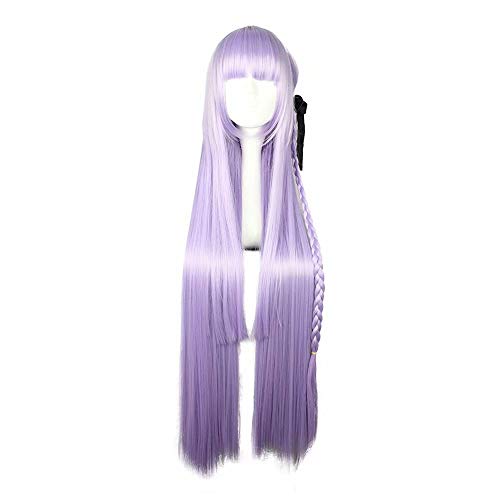 COSPLAZA Women's Long Straight Purple Lilac Cut Hair Anime Cosplay Costume Wig with Braid (Purple)