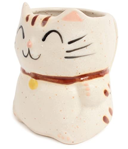 Mino ware Taza de cerámica japonesa Taza Manekineko Gato hecho en Japón (importación de Japón) (gasa blanca) CPM018