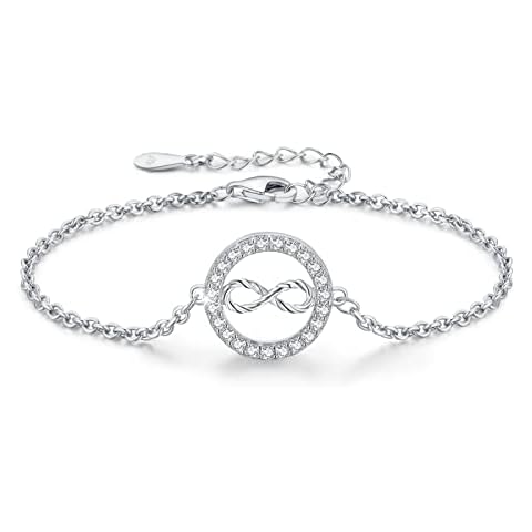 LAVUMO Womens Bracelet Sterling Silver Infinity Bracelet Hypoallergenic Womens Jewellery Valentines Mothers Day Birthday Anniversary Christmas Gifts for Girlfriend Wife Mum Adjustable Bracelet(Silver) Cover