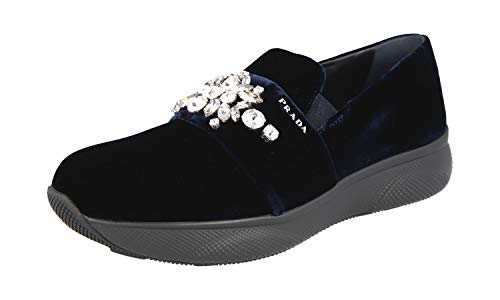 Prada Women's 1S752I LSZ F0008 Blue Leather Sneaker US 10.5 / EU 40.5