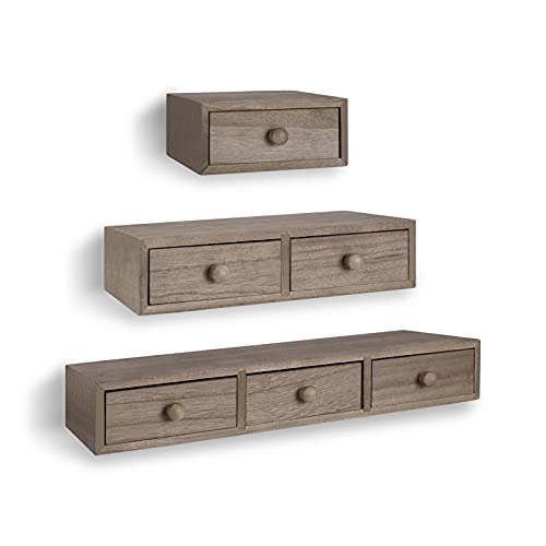 Honiway Floating Shelves with Drawers for Wall or Table Stackable Desktop Organizer with 6 Drawers Floating Drawers Storage Weathered Walnut