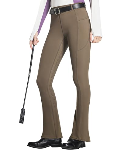 FitsT4 Sports Women's Full Seat Horse Riding Pants Bootcut Riding Tights with Pockets Equestrian Breeches for Women Brown XS