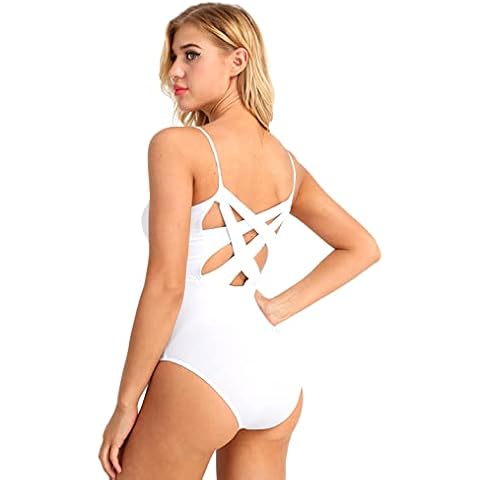 YONGHS Women's V-Neck Criss Cross Back Camisole Strappy Ballet Dance Leotard Gym Bodysuit Dancewear Cover