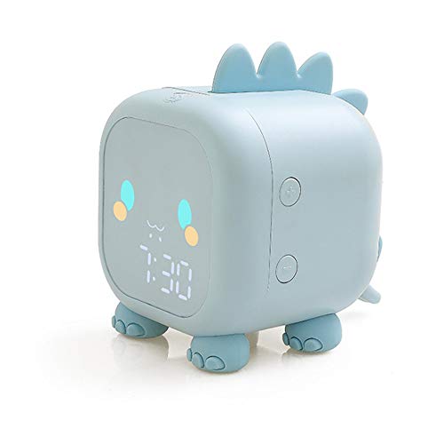 Yunchi 目覚まし時計 光 大音量, 電子LED時間表示付きデジタル、USBと温度検出付きのかわいい恐竜電気時計、時計子供用睡眠トレーナーは寝室と子供のためのライトとナイトライトを起こします (blue)