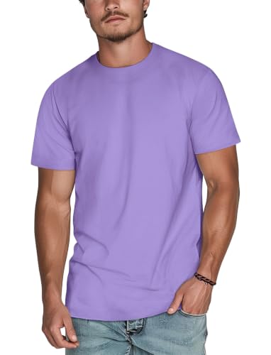 Zengjo Mens Crew Neck T Shirts Relaxed Fit(Lavender Purple,L)