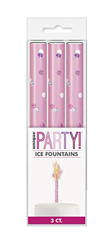 Unique Party 84020 84020-Glitz Pink & Silver Fountain Candles, Pack of 3, Pink, Happy Birthday