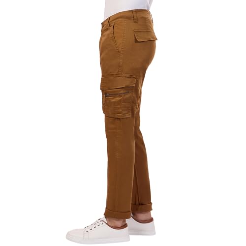 Image of BEEVEE Mens Camel Fixed Waist Cargo Pant with Drawstring.