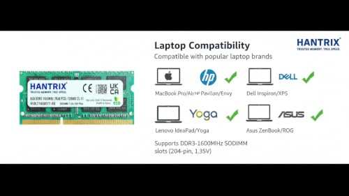 Image of 8GB DDR3L Laptop RAM 1600MHz PC3L-12800S 204-Pin Non-ECC Unbuffered SO-DIMM 1.35V Dual Channel Kit Notebook Memory Upgrade