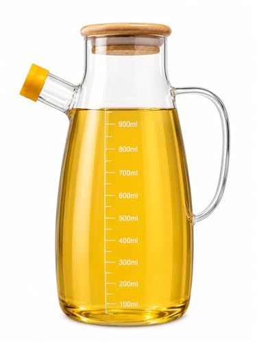 Image of Glass Oil Dispenser Bottle, Anti-Drip Spout, Leakproof Borosilicate Glass Oil Container with Measurement Markings for Kitchen, Olive Oil, Vinegar & Cooking (950, Milliliters)
