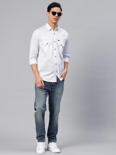 Image of Majestic Man Men's Washed Cotton Twill Casual Shirt -| with Dual Flap Pockets - Slim Fit | Full Sleeve | Casual Wear | Trendy & Comfortable
