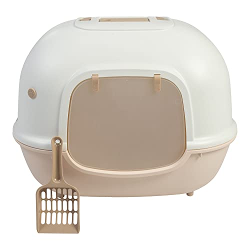 Iris Ohyama, Bac à Litière fermé emplacement pour filtre désodorisant, portable pelle incluse pour chat - Cat Litter BoxWNT-510, Beige
