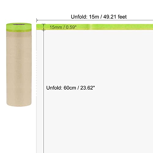 Image of uxcell Pre-Taped Masking Film, 24 inch x 49ft, Brown Paper Drop Cloth with High-Tack Painters Tape for Painting Protection 2Pcs
