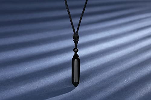 Yatojuzi Obsidian Healing Crystal Stone Necklace Hexagonal Pointed Pendant Necklaces Adjustable Rope Natural Gemstone Necklace Reiki Enger Quartz Jewelry For Women Men #TOP1