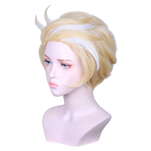 FantaLook Short Blonde with White Cosplay Wig for Men Halloween Costume