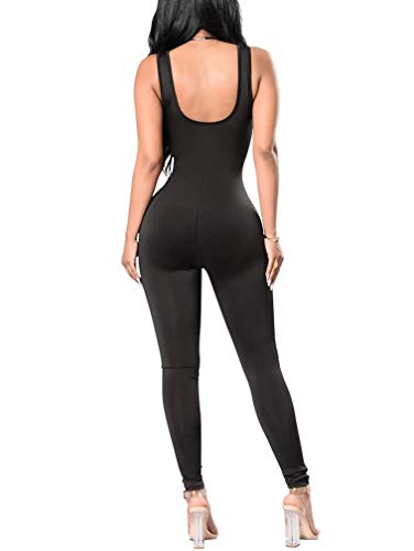 XXTAXN Women\'s Sexy Bodycon One Piece Sleeveless Long Romper Jumpsuit Black