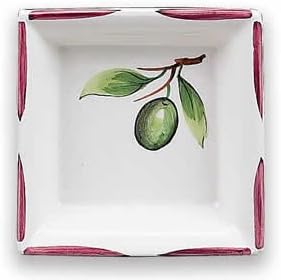 Hand Painted Small Square Bowl with Olives - Handmade in Italy