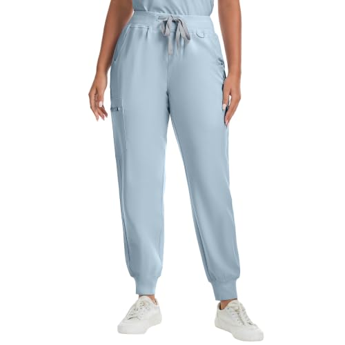Image of Kitmaz Scrub Pants for Women - Mid Rise 4-Way Stretch Anti-Wrinkle Slim Fit Jogger Pants, Drawstring & 5 Pockets